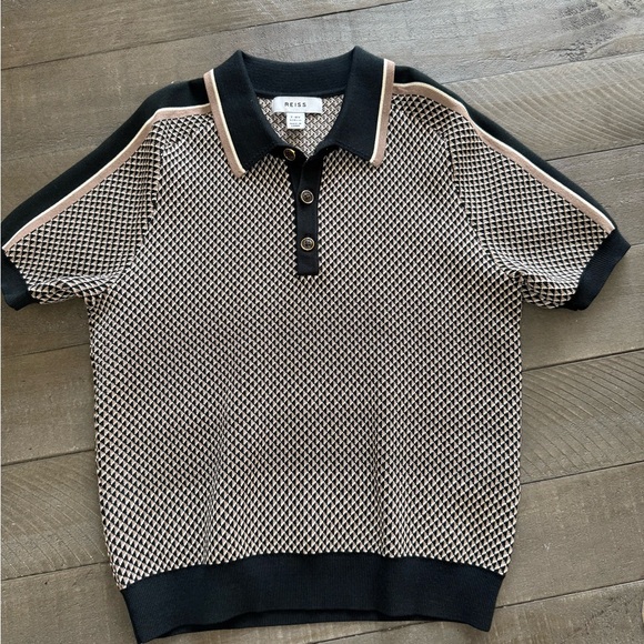 REISS GEOMETRIC DESIGN KNITTED POLO SHIRT - Picture 2 of 6